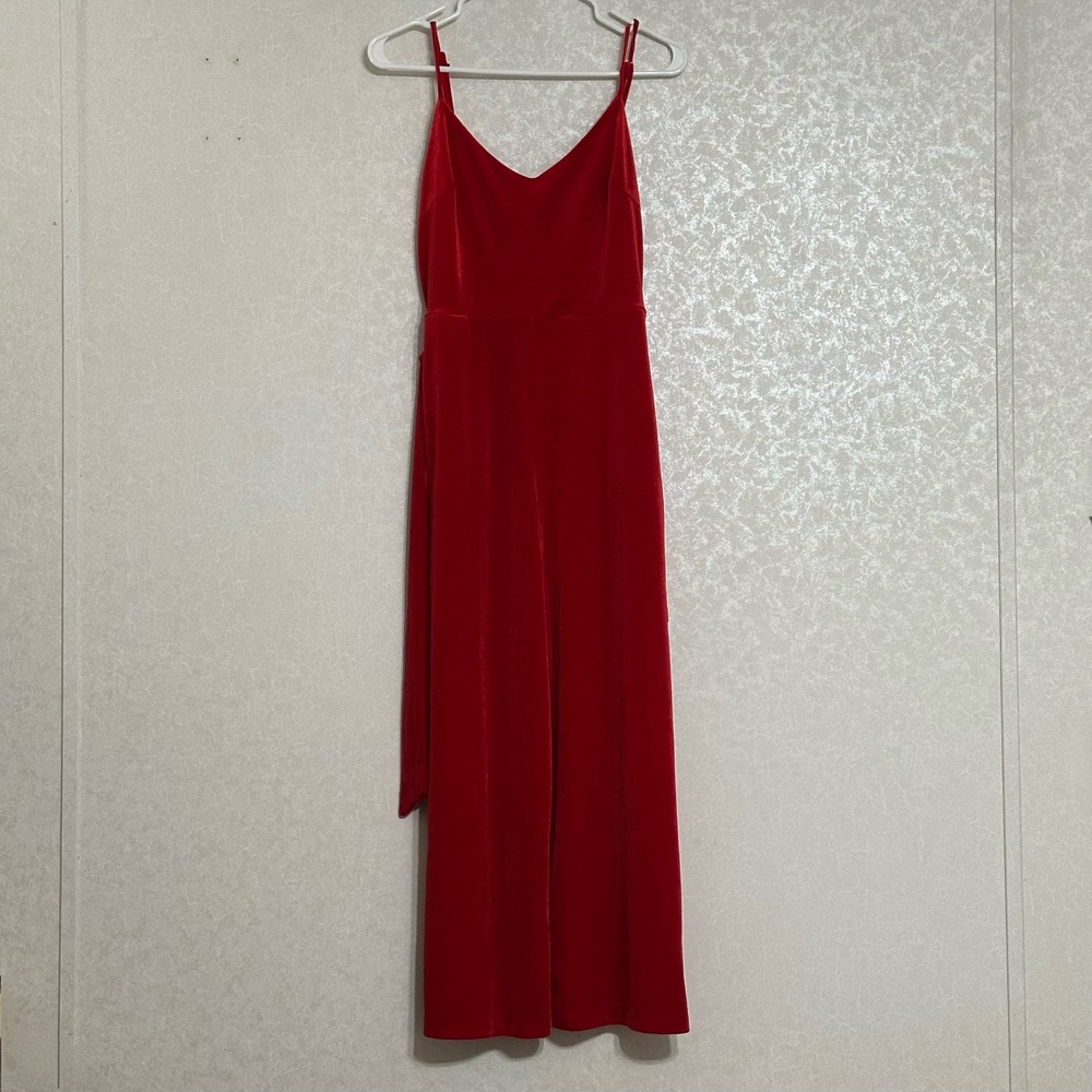 GB Gianni Bini NWT Red Velvet‎ Jumpsuit Spaghetti Strap Wide Leg Belt Junior's M